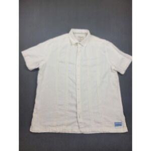 Scotch & Soda Shirt Mens Large White Linen Viscose Short Sleeve Button Up Casual
